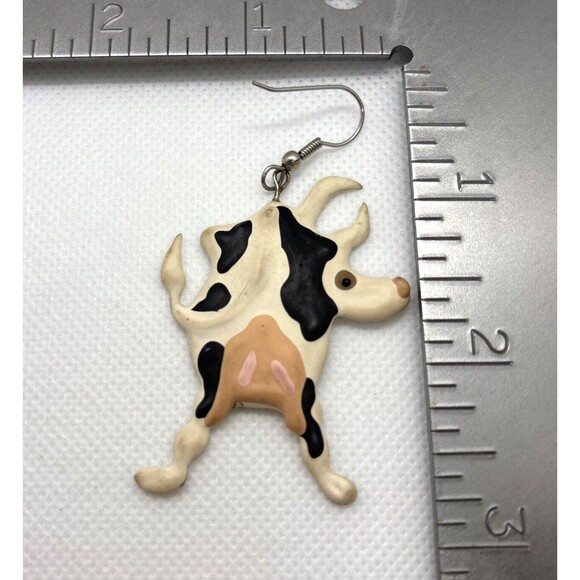 Vintage Abstract Avant Garde Cow Earrings Foam Impressionist Style Pierced Drop - Picture 6 of 7